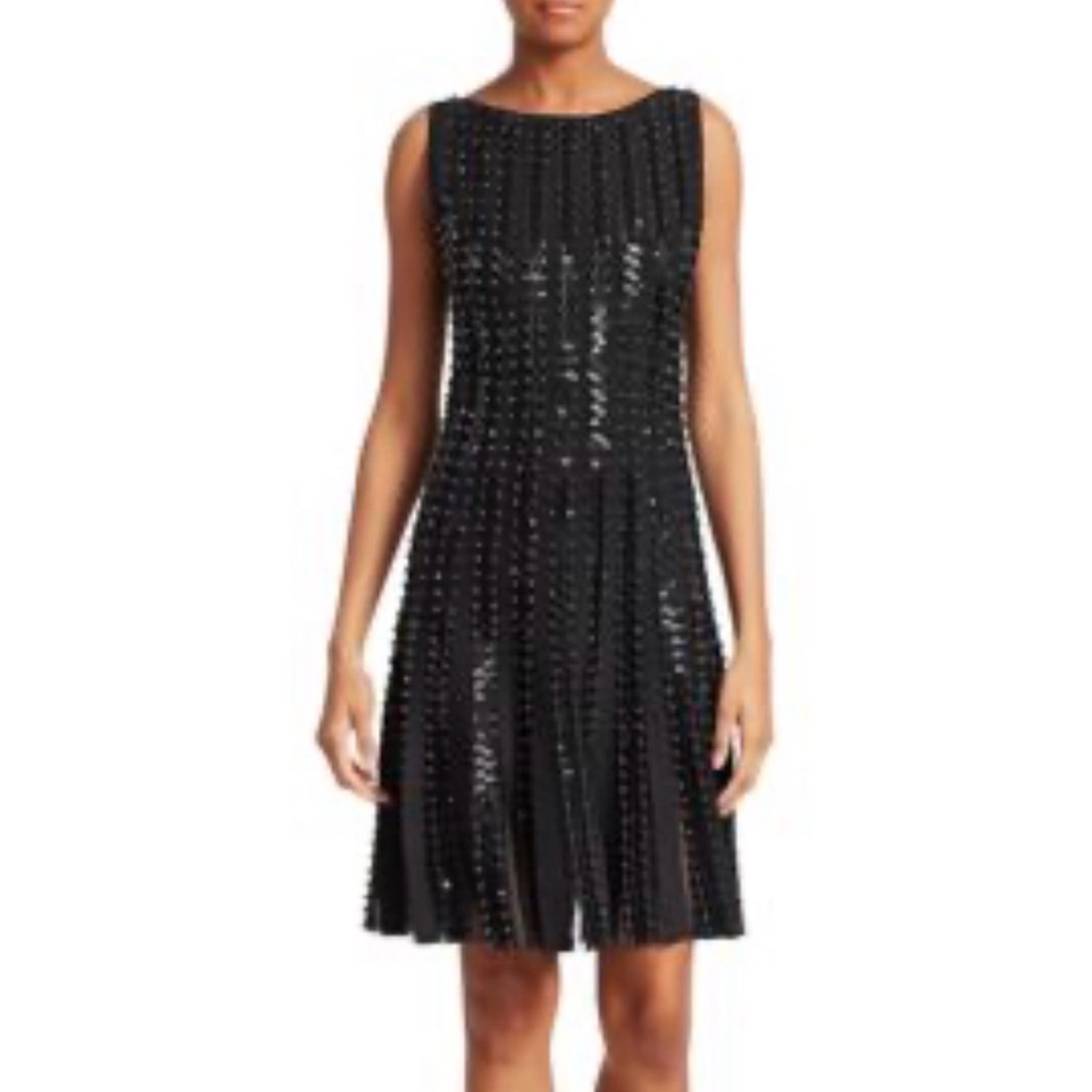 APART Black Beaded Stripes Sleeveless Cocktail Mid Length Sleek Boho Dress Sz 10 - Picture 7 of 16